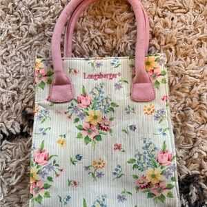 Longaberger Floral Tote with Pink Handles
